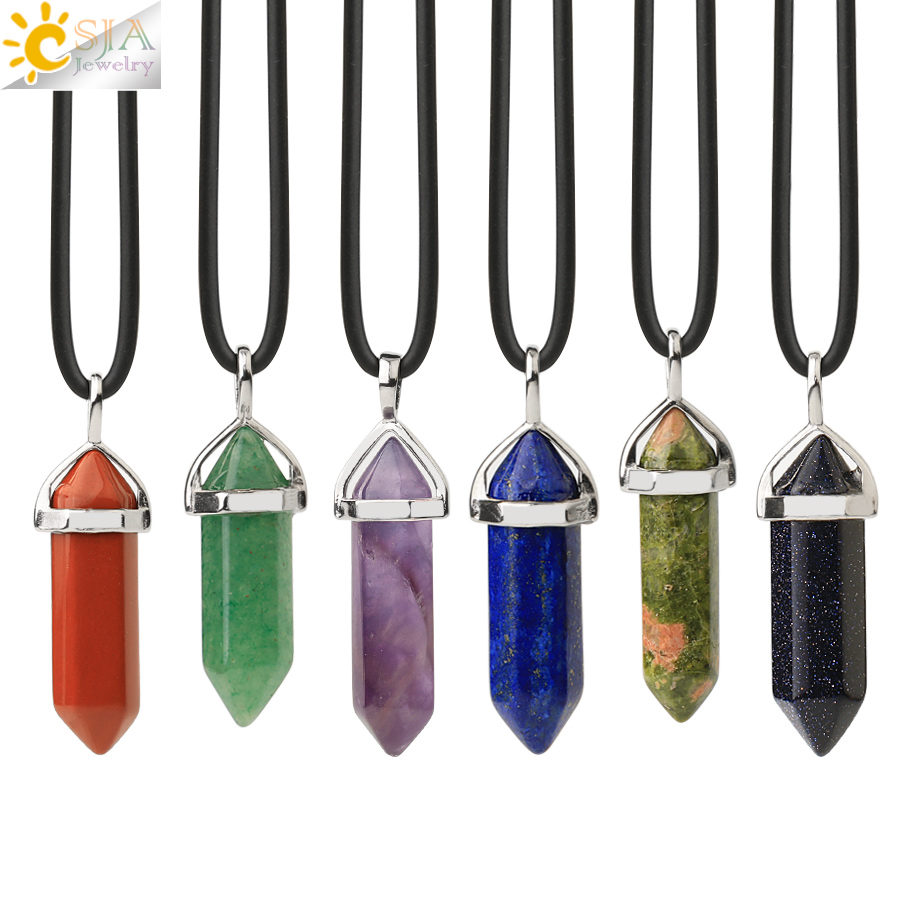 Xcm Chain - CSJA สร้อยคอคริสตัลอัญมณีธรรมชาติหินควอตซ์สร้อยคอจี้ Chakra หกเหลี่ยม Bullet อเมทิสต์สีชมพูควอตซ์